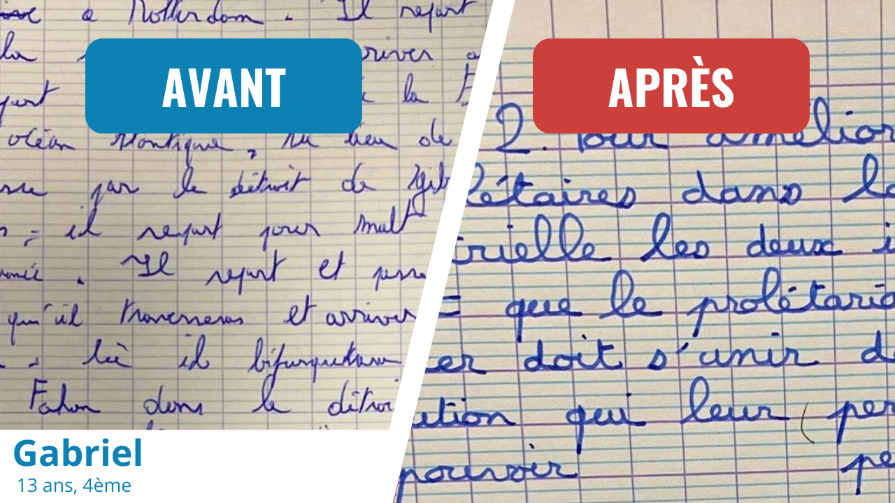 Écriture avant et après l'accompagnement de Gabriel, 13 ans – 4ème