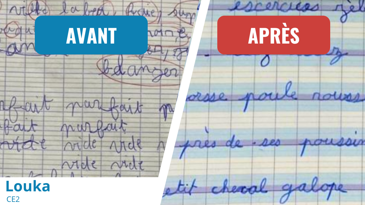 Écriture avant et après l'accompagnement de Louka,