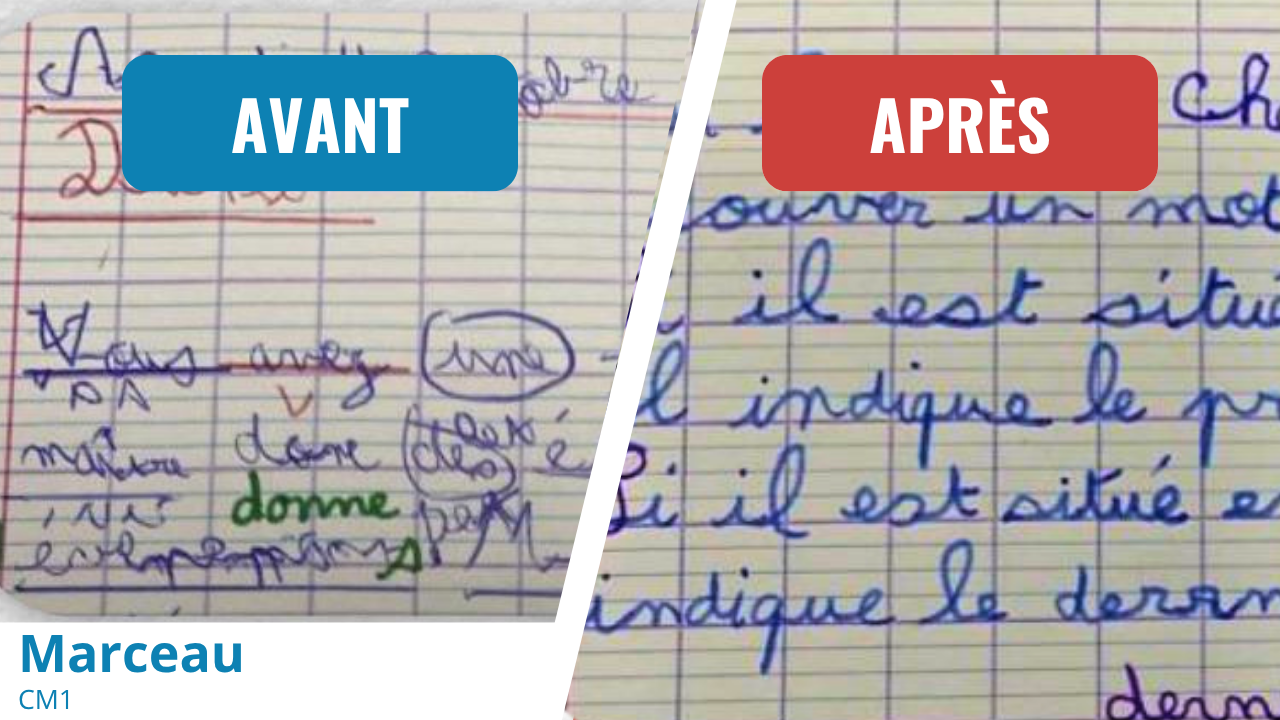 Écriture avant et après l'accompagnement de Marceau,