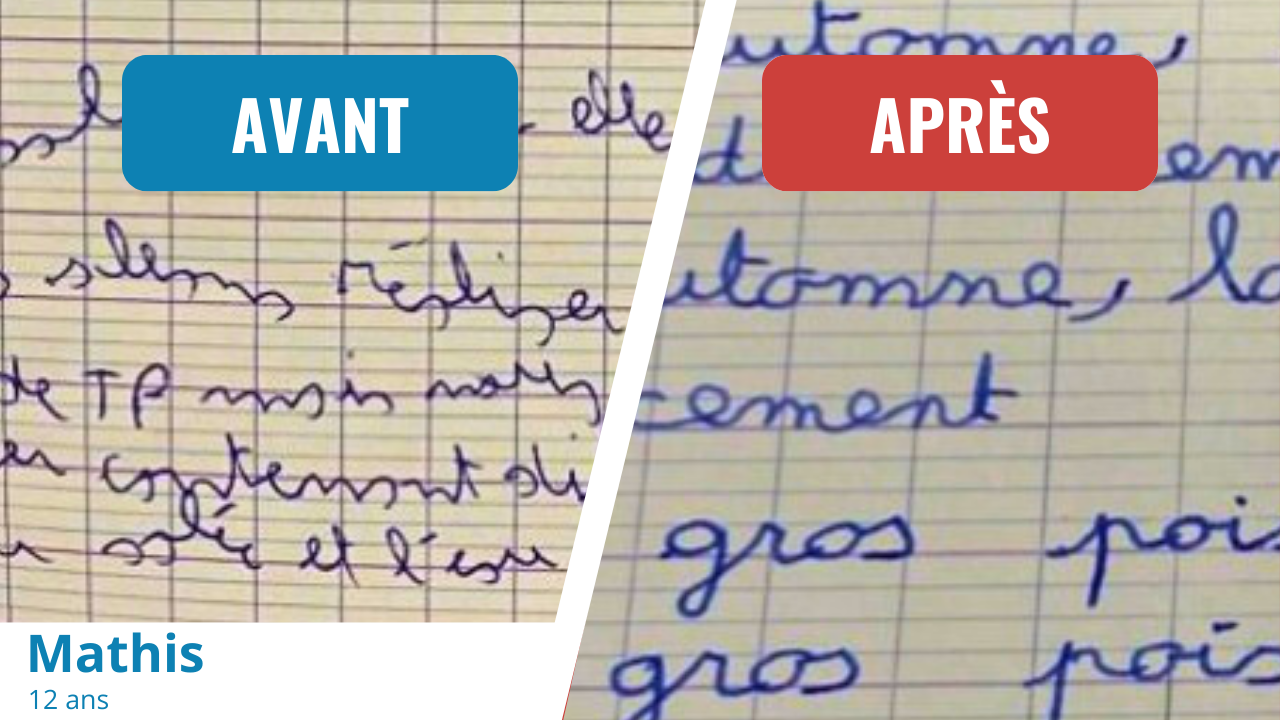 Écriture avant et après l'accompagnement de Mathis, 12 ans